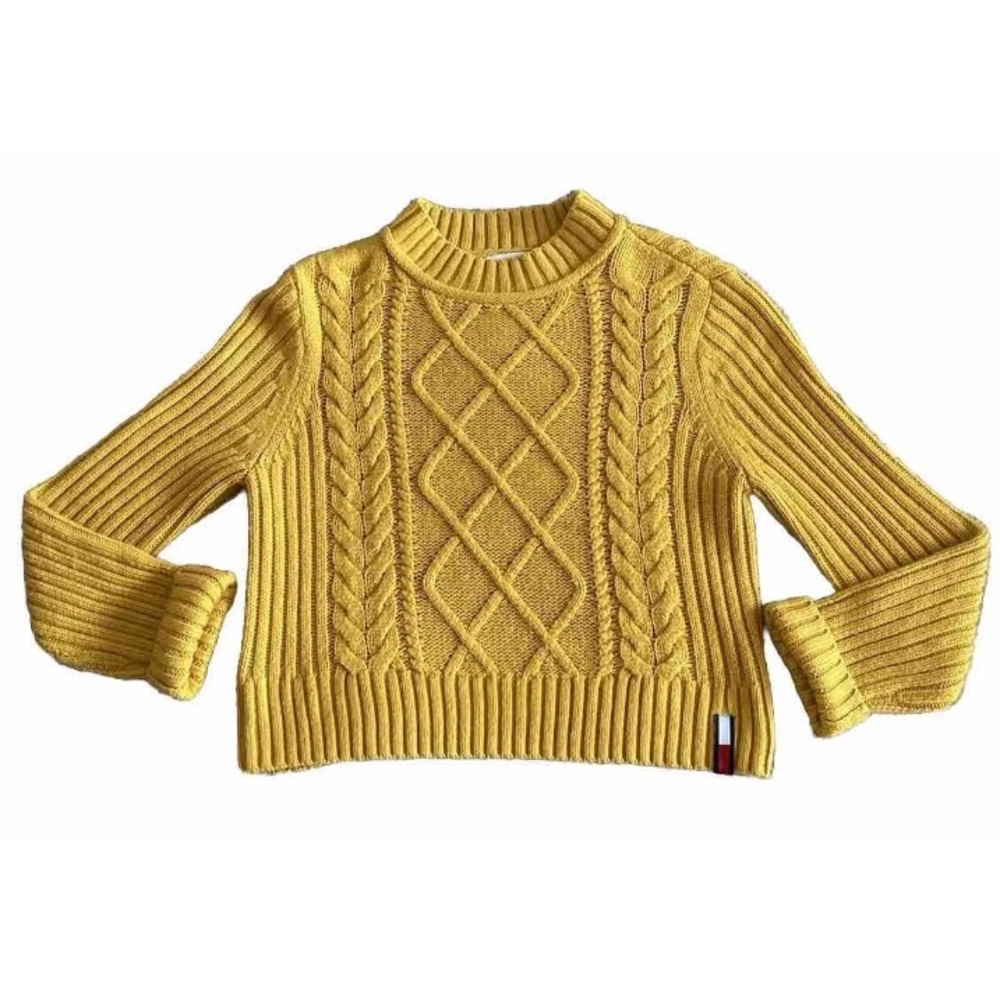 Tommy Jeans cable knit sweater size small Mock neck yellow
